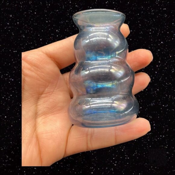 Iridescent Cobalt Blue Flint Glass Blown Vase Decoration Art Glass 3”T 1.5”W - Picture 7 of 12